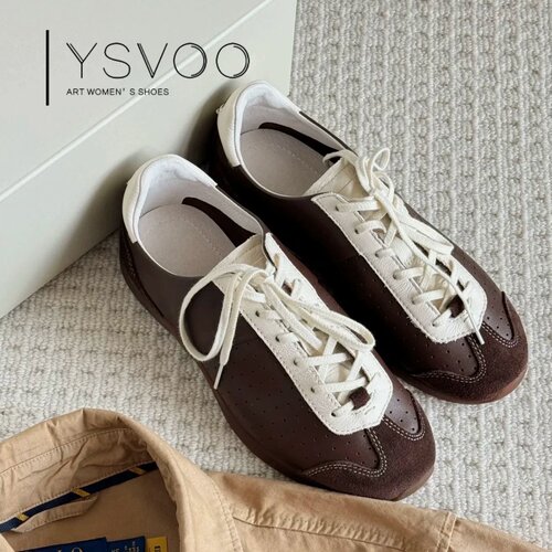 YSVOO小众拼色德训鞋女复古系带休闲运动鞋百搭平底阿甘鞋