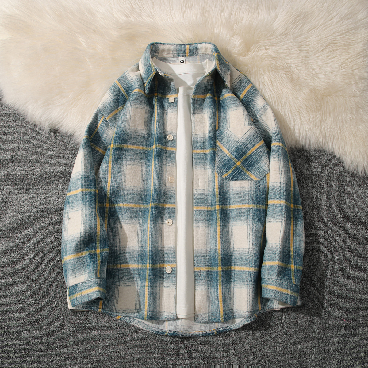 加厚毛呢格子衬衫外套情侣潮流