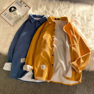 灯芯绒加绒加厚保暖长袖 男士 衬衣宽松痞帅日系潮牌外套 衬衫 秋冬装