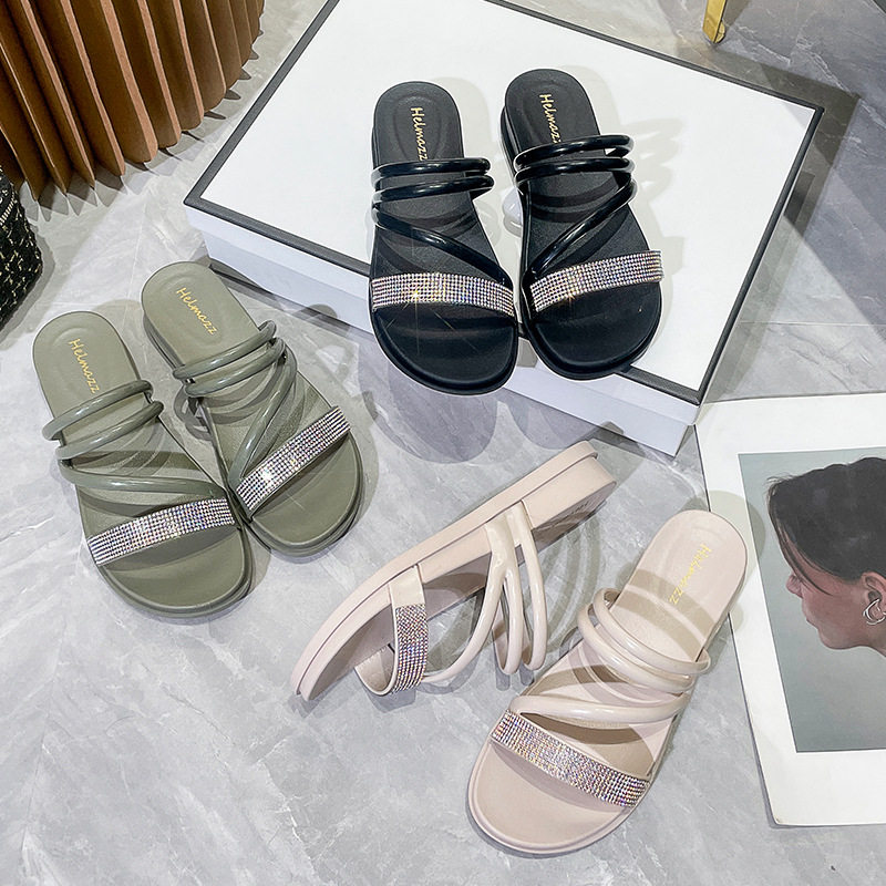 2025新款拖鞋女外穿网红时尚女款粗跟平底凉拖一字带沙滩凉鞋
