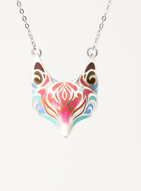 立体狐狸面具项链 925银珐琅彩绘 设计师款 小众礼物饰品2026新款