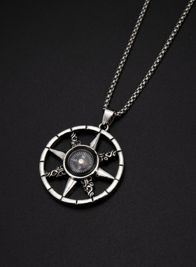 指南针项链男款方向吊坠毛衣链