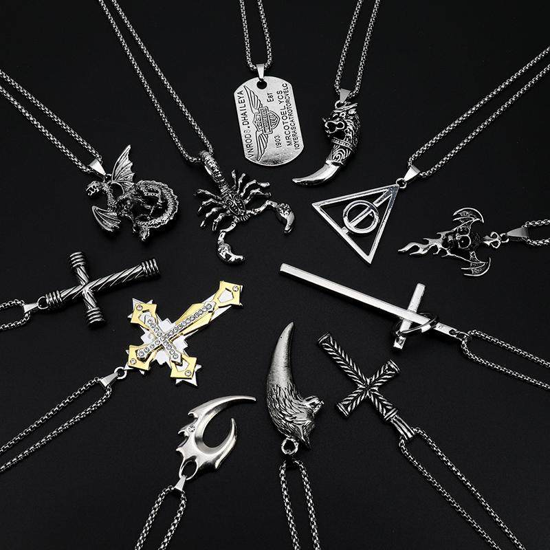 朋克潮流项链男个性嘻哈复古十字架吊坠挂件hiphop毛衣链时尚饰品