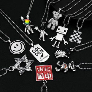 韩版笑脸项链女朋克ins小众高级设计感毛衣链长款百搭嘻哈吊坠男