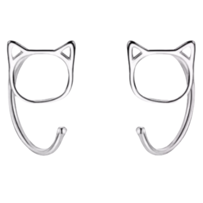 礼轩 999足银猫咪耳钩养耳纯银镂空小众设计洗睡免摘耳环耳骨饰品