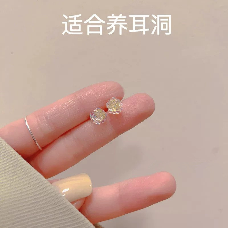 s999纯银玫瑰花耳钉耳棒