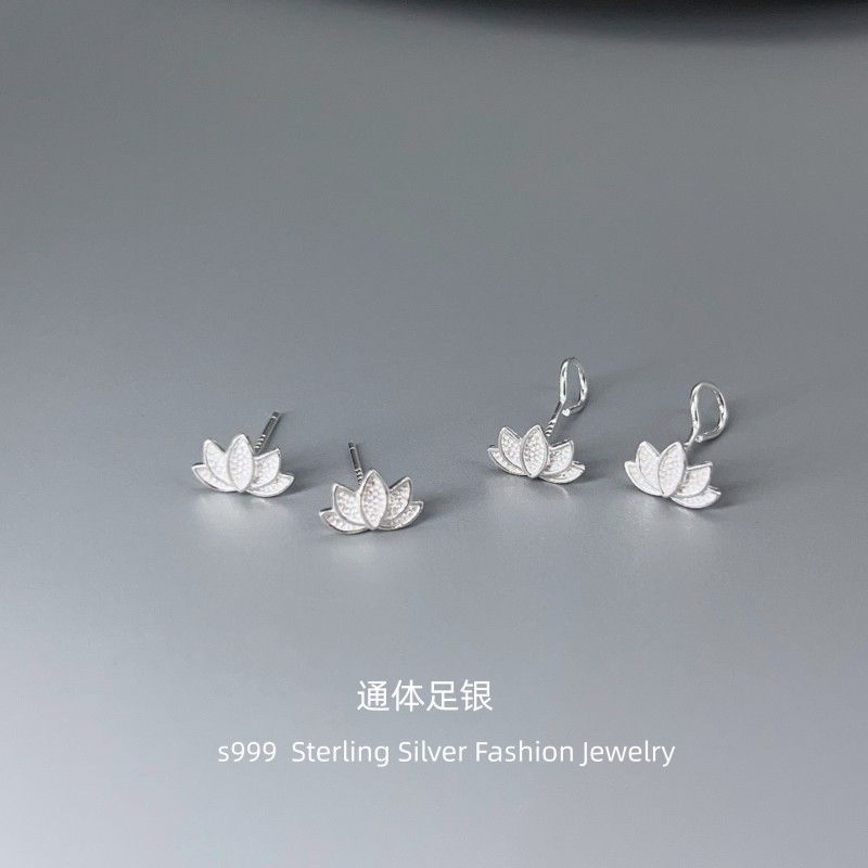 礼轩999纯银荷花耳钉养耳防掉