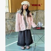 XAQ 055拼针织翻领毛毛外套