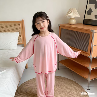 KAD 61206 一家三口亲子撞色线条长袖家居服套装