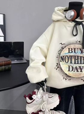 QJ  36060 圆圈字母一体绒连帽卫衣