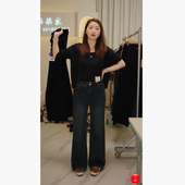 植绒阔腿牛仔裤 33005