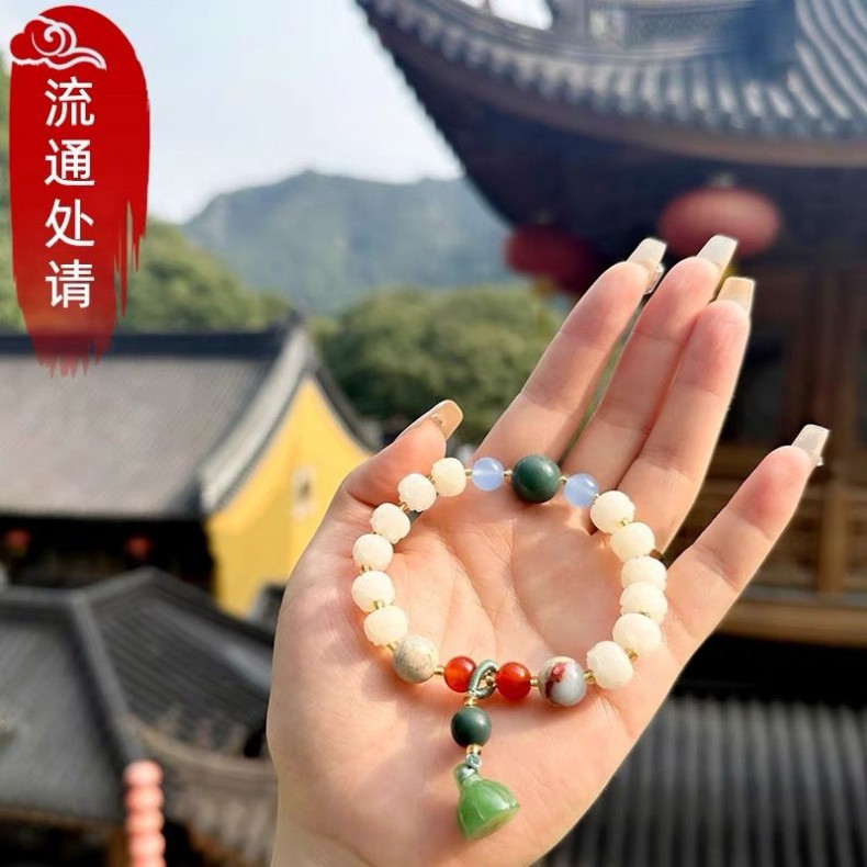 静安白玉菩提莲花手串南瓜珠平安转运珠女手链情侣闺蜜佛珠手链
