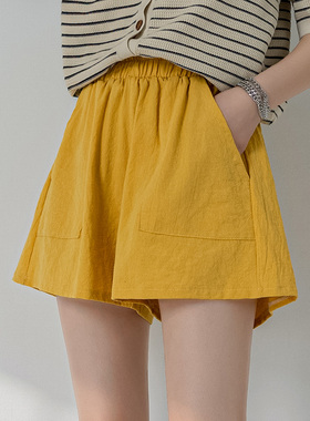 短裤居家女夏季薄款大码a字居家休闲五分热裤高腰宽松棉麻阔腿裤