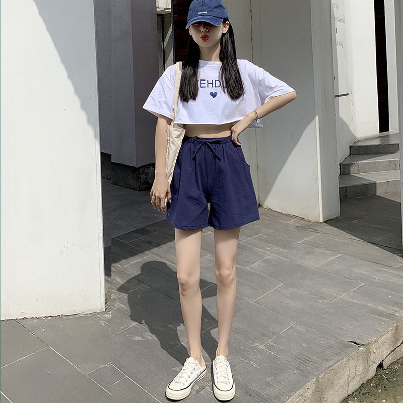 短裤外穿女夏季薄款大码a字居家休闲五分热裤高腰宽松棉麻阔腿裤