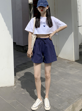 短裤外穿女夏季薄款大码a字居家休闲五分热裤高腰宽松棉麻阔腿裤