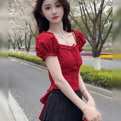 法式绝美超好看波点泡泡袖衬衫女