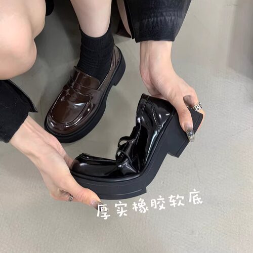 ALI阿里情人厚底棕色英伦风小皮鞋女鞋子春秋经典百搭增高乐福鞋
