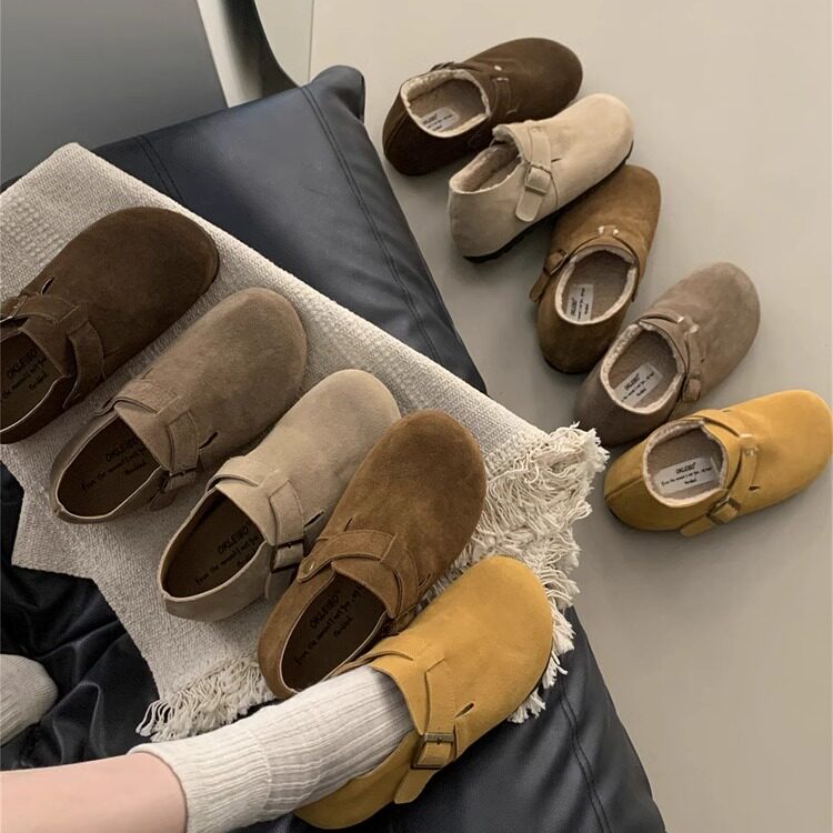 莱宝小个子内增高5CM厚底丑萌黄色勃肯鞋女秋季外穿真皮面包鞋