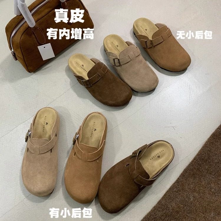 AL真皮勃肯拖鞋女2025春季新款包头半拖鞋厚底内增高无后跟懒人鞋
