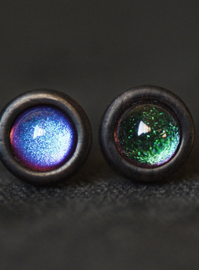 宇宙幻彩星空檀木纯银耳钉简约男潮酷街头小众女单只无洞磁铁耳饰