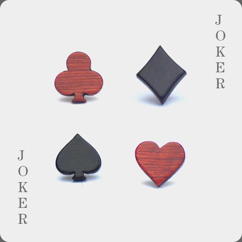 扑克牌耳钉檀木黑纯银男女中性创意潮学生复古小众单只无耳洞耳夹