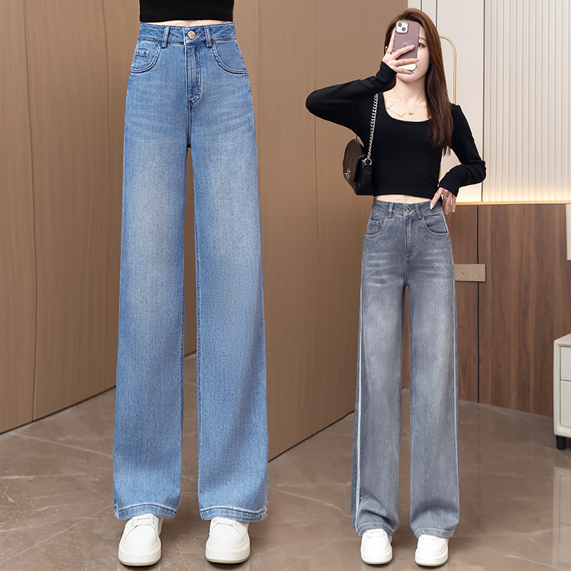 灰蓝色直筒牛仔裤女春秋2026新款独特超好看的高腰显瘦时尚阔腿裤