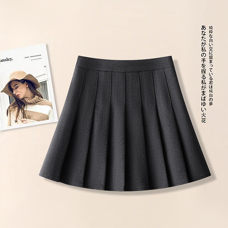 灰黑色毛呢半身裙女春夏2026新款高腰a字短裙裤小个子显瘦百褶裙