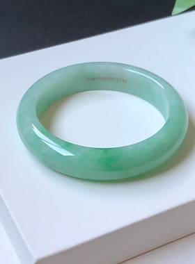 54圈6ABW851310平安镯 大艺珠宝白底青飘阳绿缅甸天然A货翡翠手镯