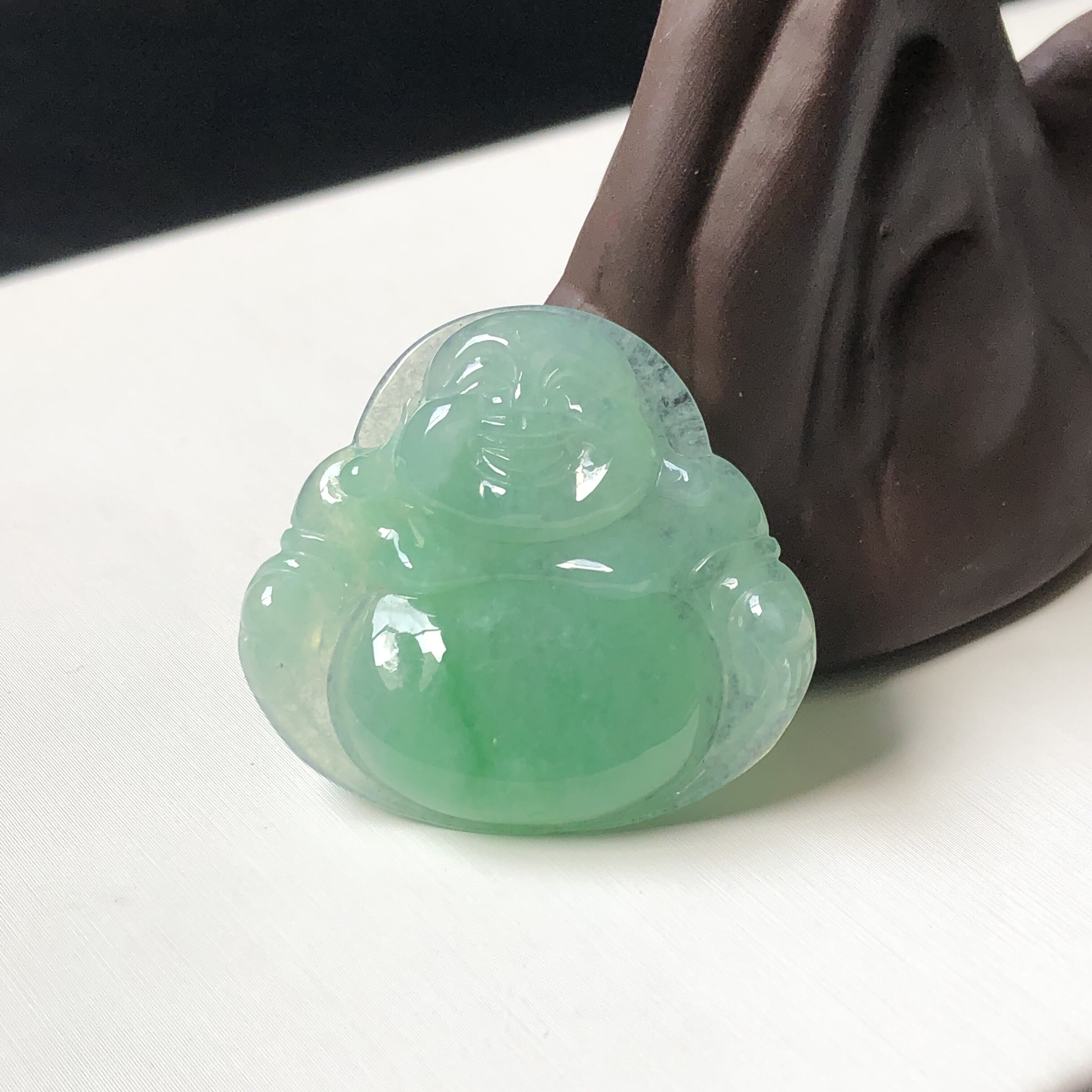 冰甜绿佛公 大艺珠宝冰种飘阳绿甜阳绿缅甸天然翡翠A货玉吊坠挂件