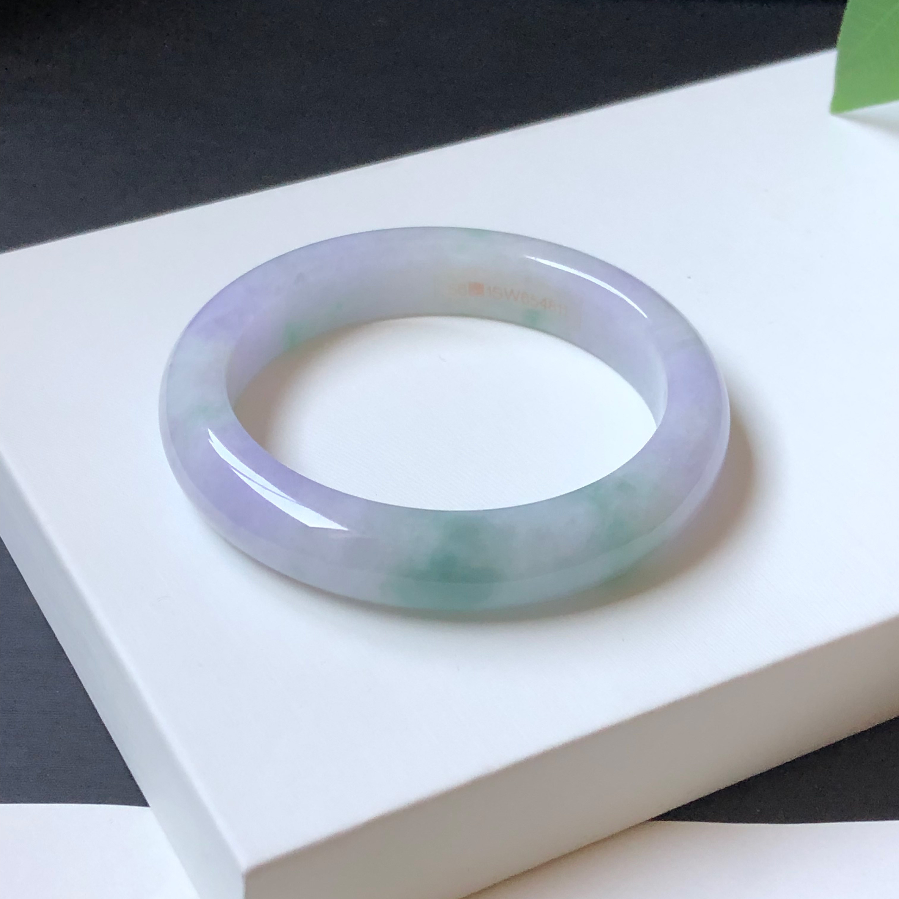 56圈1SW654811平安镯 大艺珠宝春带彩紫飘绿缅甸天然翡翠A货手镯