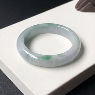 56圈1SW654841平安镯 大艺珠宝春带彩紫飘绿缅甸天然翡翠A货手镯