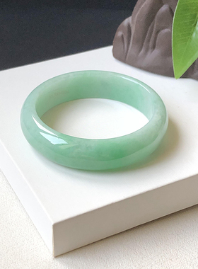 55圈H304平安镯 大艺珠宝缅甸天然翡翠a货冰糯苹果甜绿宽版玉手镯