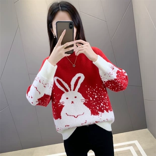 流行卡通爆款 针织打底衫 冬季 冬装 本命年圆领毛衣女秋冬2022新款