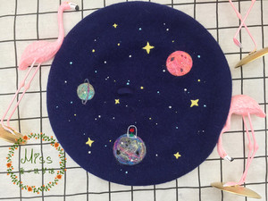 曦月的信】原创手工羊毛毡贝雷帽小星球玫瑰梦幻森系个性甜美可爱