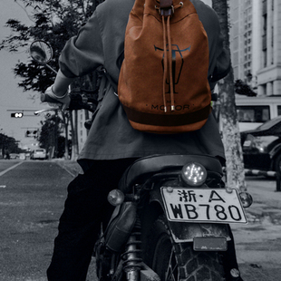 雷摩机车胡椒盐帆布包户外摩旅骑行大容量双肩背包复古做旧头盔包