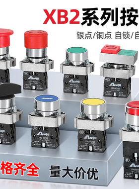 XB2按钮开关蘑菇头按压式电源急停按键自锁复位点动二档转换旋钮
