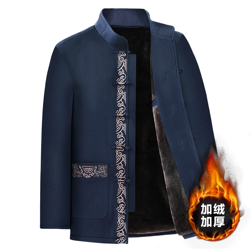 中国风唐装外套中老年秋冬季爸爸套装大码老人衣服男爷爷加绒加厚