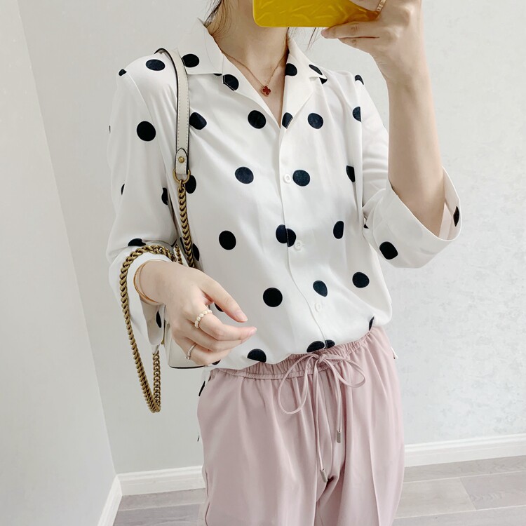 永恒经典~值得收！法式复古19春夏西装领雪纺白色波点宽松女短袖在类目 女装/女士精品, 衬衫中 - 来自Buy2taobao.com提供专业的淘宝代购服务