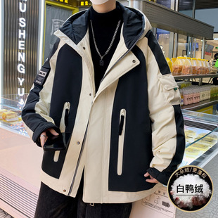 青少年工装羽绒服12男孩初高中学生13白鸭绒加厚外套15岁大童冬装