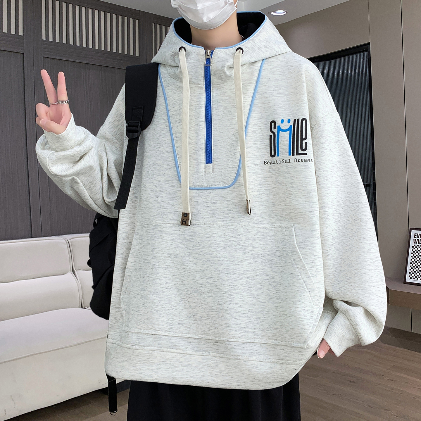 不起球不褪色不缩水半拉链卫衣男