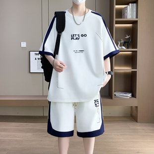 夏季冰丝短袖t恤男孩帅气衣服高初中学生青少年大童休闲运动套装