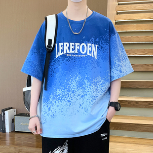 初高中學(xué)生12 t恤13男孩帥氣夏裝 14大童潮牌半袖 上衣 15歲漸變短袖