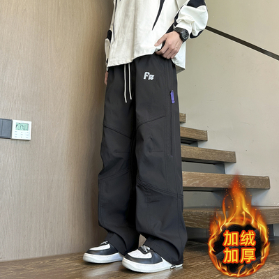 不起球不褪色加绒加厚工装长裤子