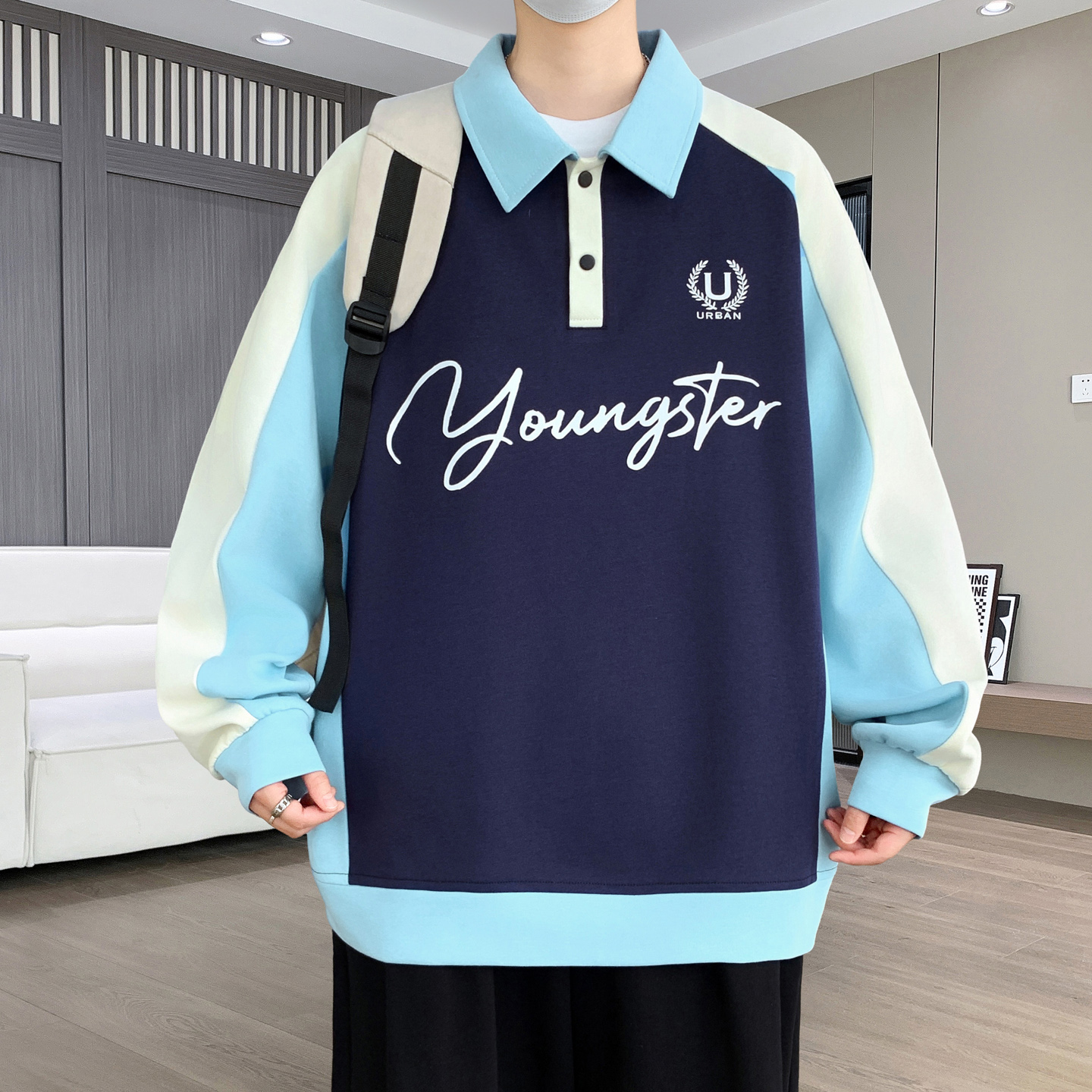 不起球不褪色不缩水翻领卫衣男