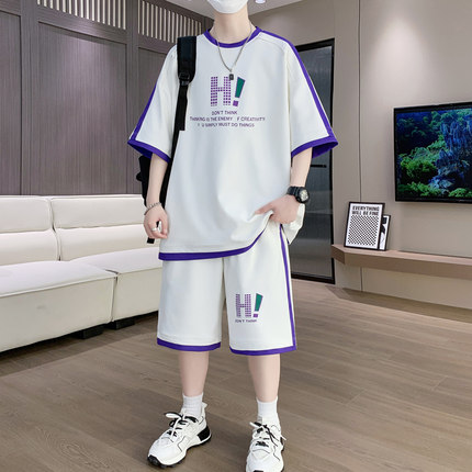 青少年夏季套装男孩12-15岁初中学生短袖t恤14大童运动衣服两件套