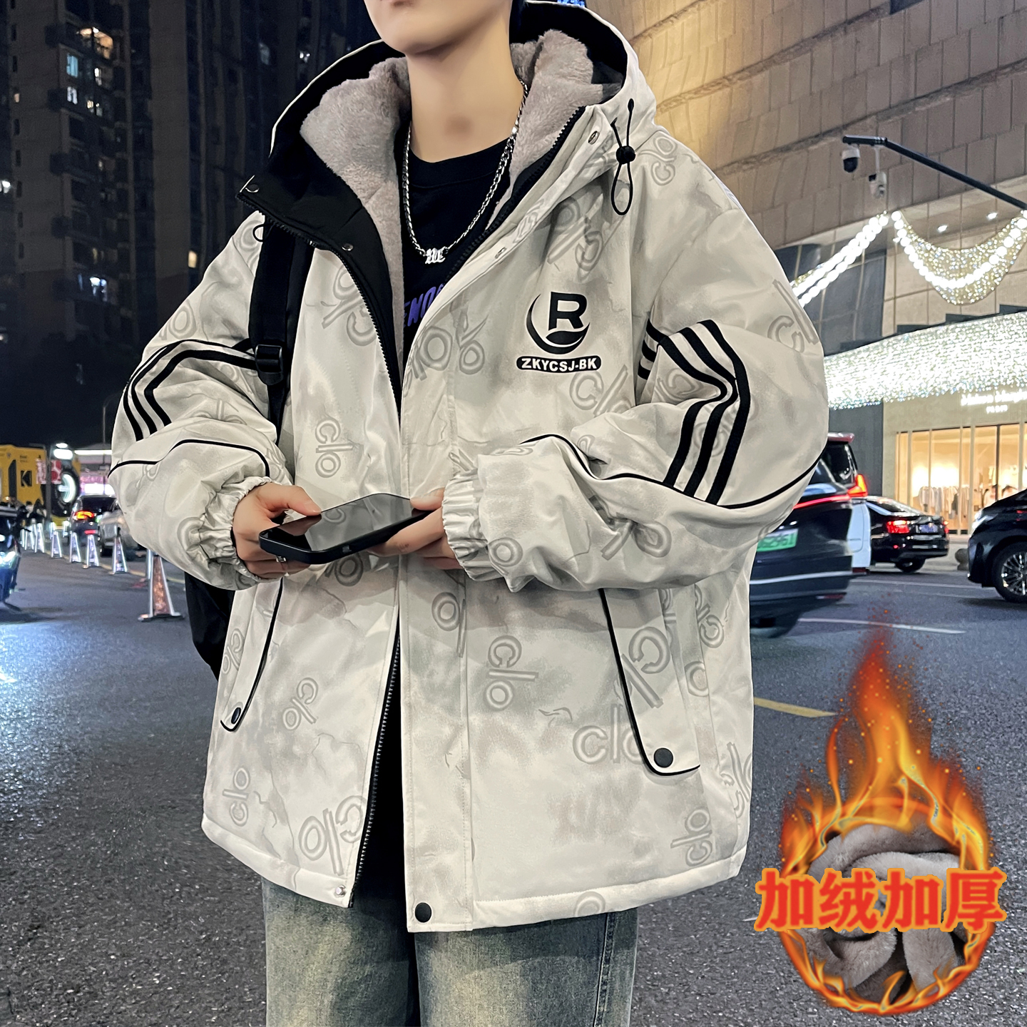 冬季2025新款棉衣外套男初中高中学生加绒加厚青少年大童冬装棉服