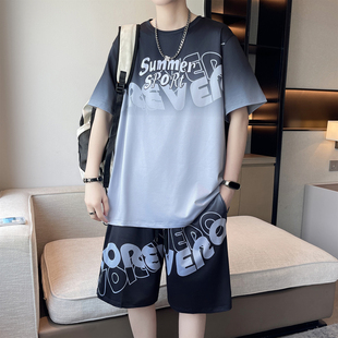 夏季篮球服套装男生初中生冰丝速干短袖t恤青少年大童渐变色球衣