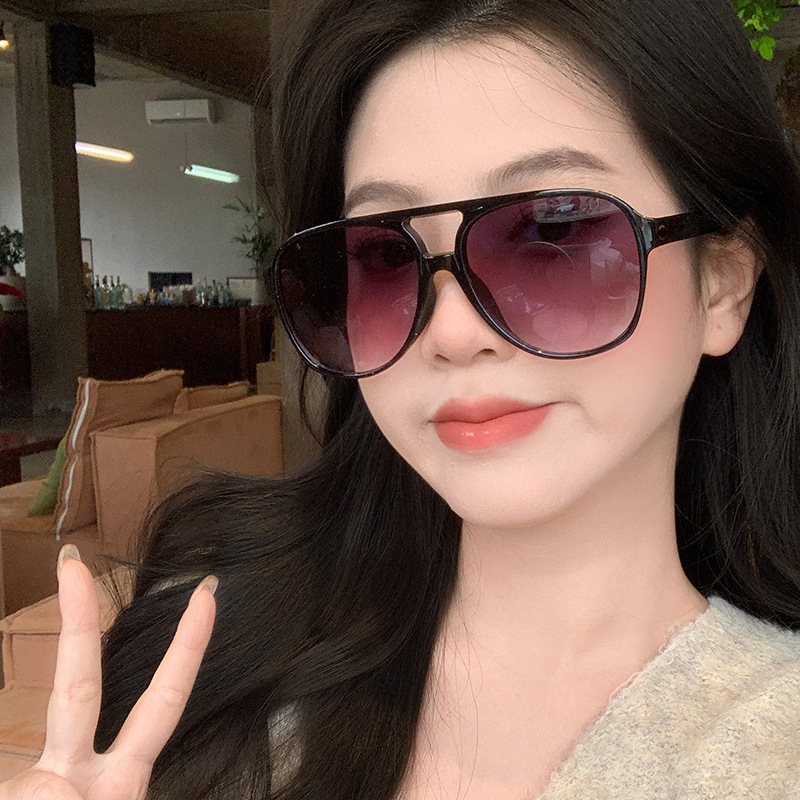 复古茶色墨镜男双梁大框方形太阳镜 INS黄色街拍遮阳防晒太阳眼镜