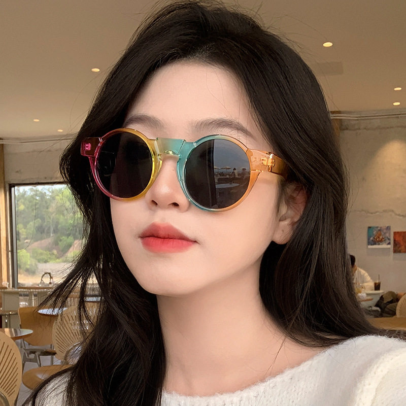 简约原宿风复古圆形太阳镜女2025新款网红嘻哈防紫外线墨镜男眼镜