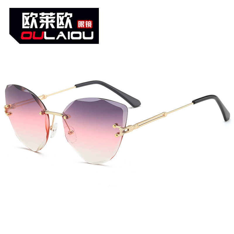 sunglasses2025新款无框钻石切边金属腿墨镜男女太阳镜潮眼镜